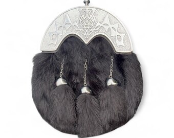 Black and Silver Cantle Traditional Sporran comes with Belt & Chain