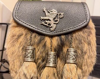 Generic Scottish Kilt Semi Dress Fox Fur Sporran, Brown & Black come with Belt and Chain
