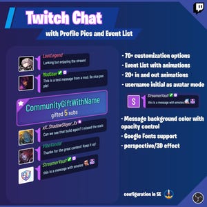 Twitch Chat Widget with Avatars and Event List | StreamElements | All OBS