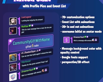 Widget czatu Twitch z awatarami i listą wydarzeń | StreamElements | All OBS