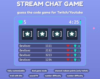 Twitch/Youtube Chat Game Widget | Guess the Number Puzzle, StreamElements, all OBS
