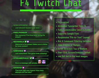 F4 Twitch Chat Widget | Animiertes StreamElements Overlay | Retro Klemme UI | Obs