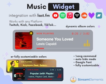 Musik-Widget für Twitch Kick YouTube TikTok | Last.fm | StreamElements | OBS-Overlay