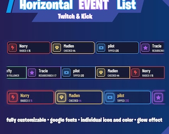 Horizontale Event Liste für Twitch & Kick | Animiertes Event Overlay (StreamElements)