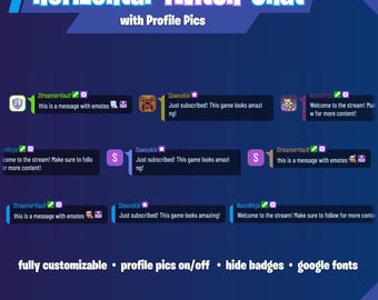 Horizontales Twitch Chat Widget mit Charakteren | Glatter Bildlaufeffekt | Vollständig anpassbar |  StreamElements | Obs