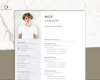 May include: A resume template featuring a headshot of a person in a white t-shirt. The resume includes sections for contact information, computer skills, and work experience. The text is in black font on a white and gray background.