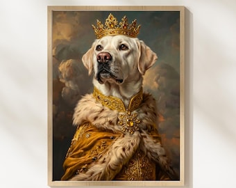 Personalized Royal Pet Portrait Painting, Renaissance Dog King Portrait from Photo, Digital Art