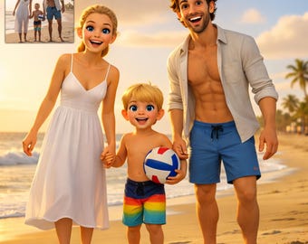 Custom Pixar-Style Portrai trom Photo, Couple, Family, Pet Gift, Digital Art