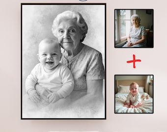 Retrato conmemorativo personalizado a partir de una foto / Combinación de fotos personalizadas / Agregar un ser querido a una foto a partir de fotos separadas / Regalo de condolencias