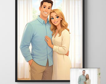Custom Disney-Style Couple Portrait from Photo: Personalized Couple & Family Cartoon Illustration | Unique Gift Idea