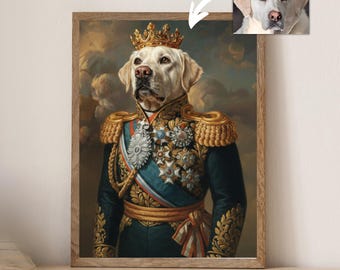 Custom Renaissance Pet Portrait - Royal Dog King Painting From Photo - Digital Art Design