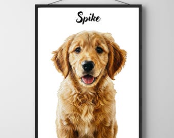 Custom Pet Portrait, Watercolor Dog and Cat Painting from photo, Personalized Memorial Pets gift, Digital Art Drawing Poster