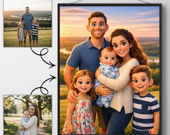 Custom Cartoon Portrait from Photo, Pixar Style Digital Art, Family, Couples & Pets, 3D Animated Style Portraits, Personalized Gift
