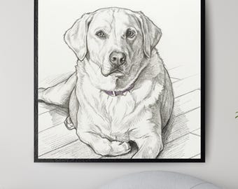 Personalized dog sketch portrait from photo - Custom Pet painting gift memorial decorative wall art