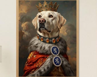 Custom royal pet portrait from photo - Renaissance Dog King Painting - Digital Art Design