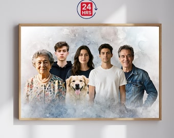 Retrato familiar personalizado a partir de una foto - Imagen conmemorativa personalizada - Pérdida de madre y padre