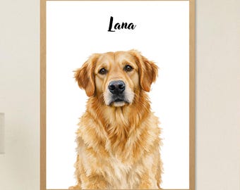 Custom Watercolor Pet Portrait From Photo - Personalized Digital Dog Cat Painting Memorial Art