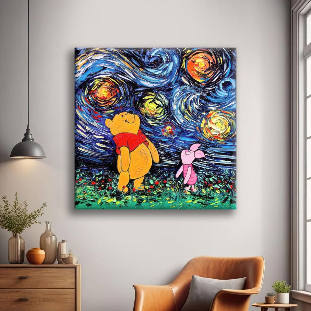 Winnie the Pooh Starry Night Home Decor Canvas Wall Art | Winnie &amp; Piglet Framed Poster | Movie ...