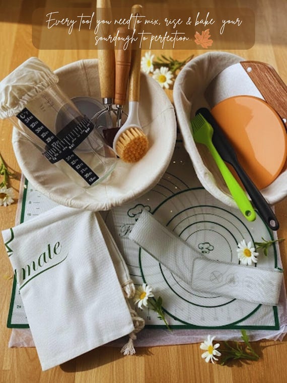 Sourdough Starter Kit | Bread Lame, Rattan Basket, Jar  - Mothers Day, Kitchen Decor, Bakers Gift