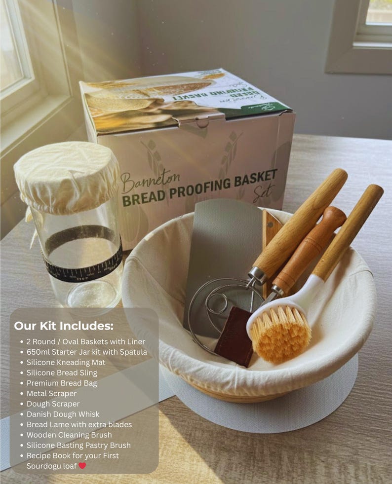 Sourdough Starter Kit | Bread Lame, Rattan Basket, Jar - Mothers Day, Kitchen Decor, Bakers Gift image 3