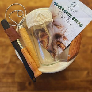 Sourdough Starter Kit | Bread Lame, Rattan Basket, Jar - Mothers Day, Kitchen Decor, Bakers Gift image 8