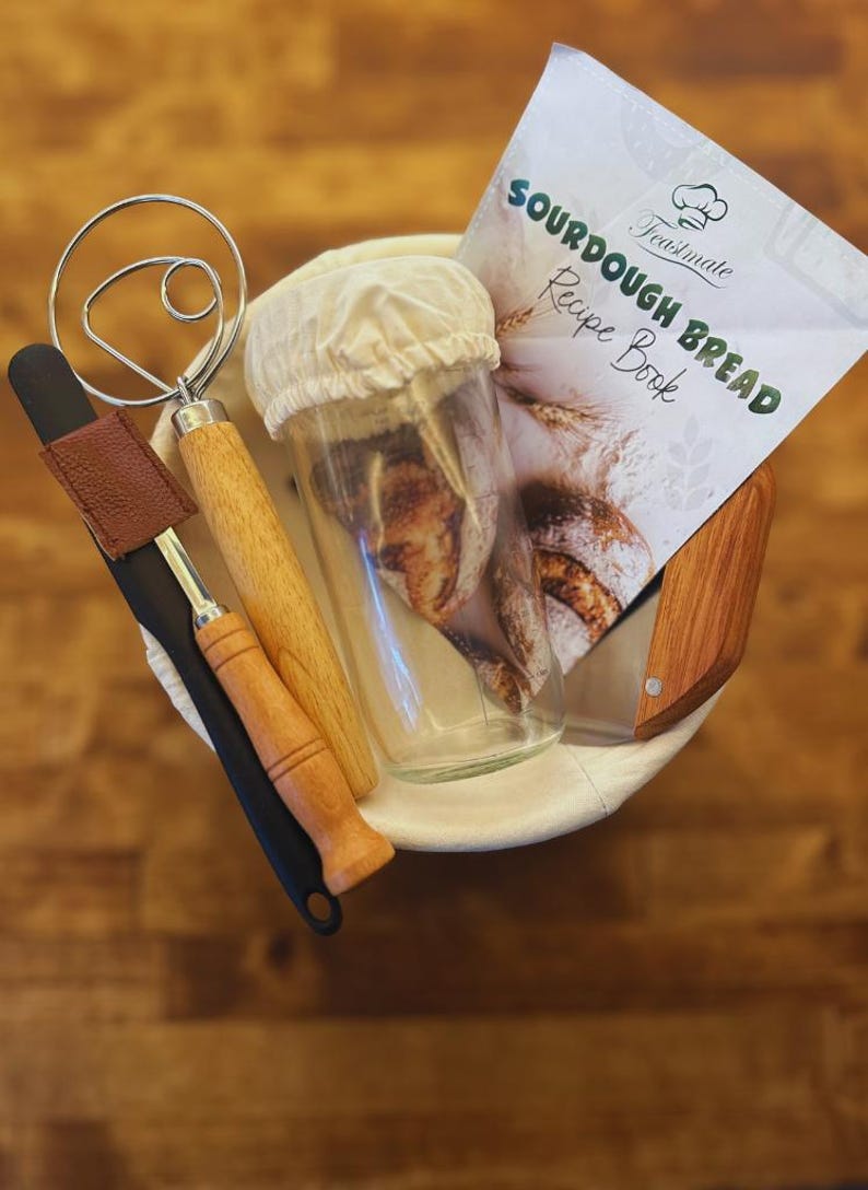 Sourdough Starter Kit | Bread Lame, Rattan Basket, Jar - Mothers Day, Kitchen Decor, Bakers Gift image 8