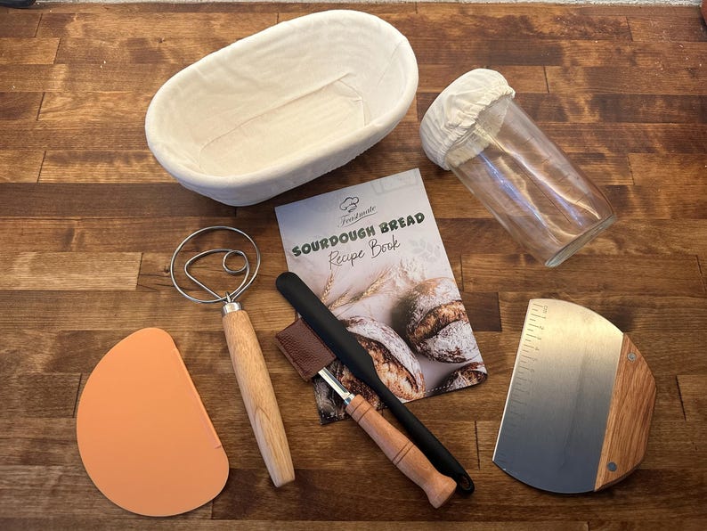 Sourdough Starter Kit | Bread Lame, Rattan Basket, Jar - Mothers Day, Kitchen Decor, Bakers Gift image 9