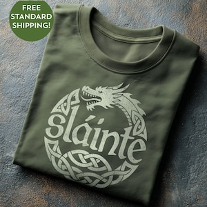 St Patrick's Day T-Shirt | Irish Sláinte Dragon, Gaelic Tee