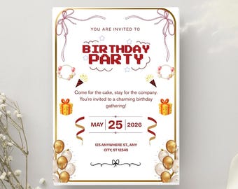 Editable Birthday Invitation Template | Digital Birthday Invite | Printable Birthday Card | Instant Download Party Invitation