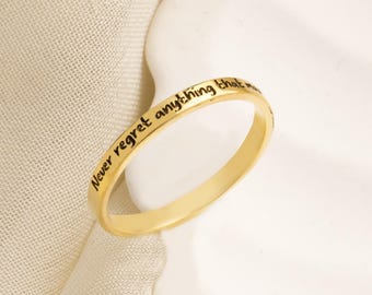 14k Gold Plated Dainty Name Ring, Engraved Stacking Ring, Personalized Minimalist Ring,  Personalized Name Ring, Handwriting Inscribed Ring,