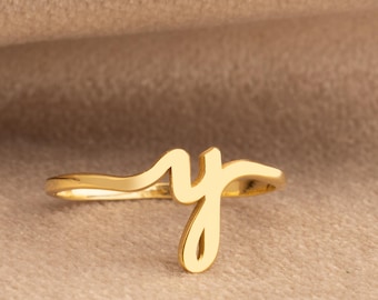Handwriting Initial Letter Ring, 14k Gold Custom Letter Ring, Minimalist Stacking Ring, Handmade Personalized Jewelry, Gift For Her