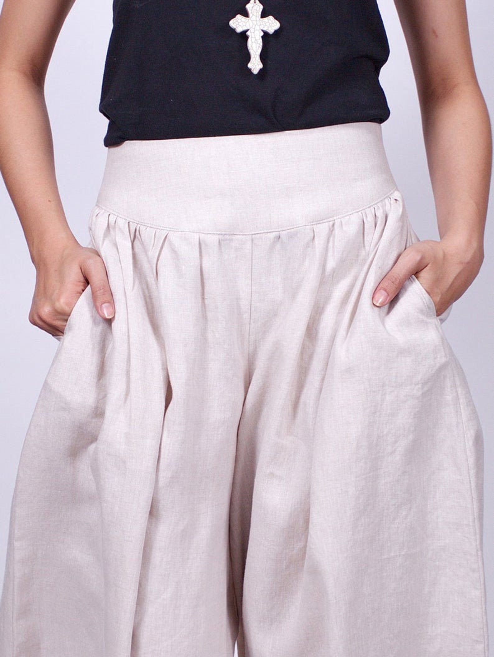 Off White LeinenRock Hose mit Taschen Breite Bein Fußhose Etsy