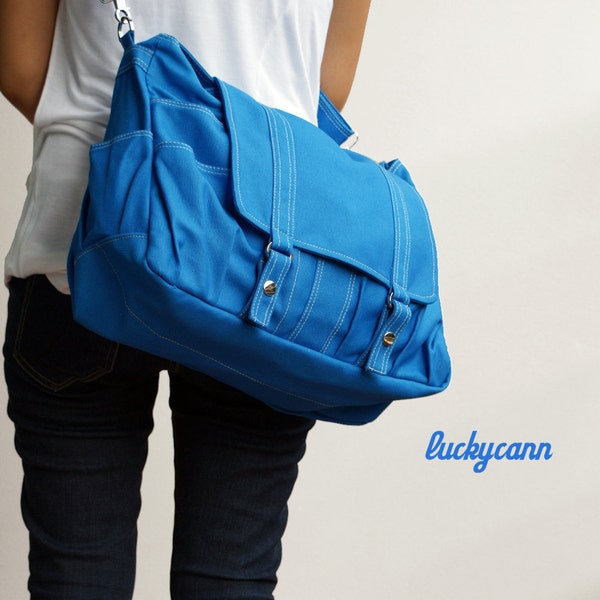 Christmas Sale - 10% OFF Coupon code: xmas10 // ASTER in Bright Turquoise // Canvas Bag by Luckycann