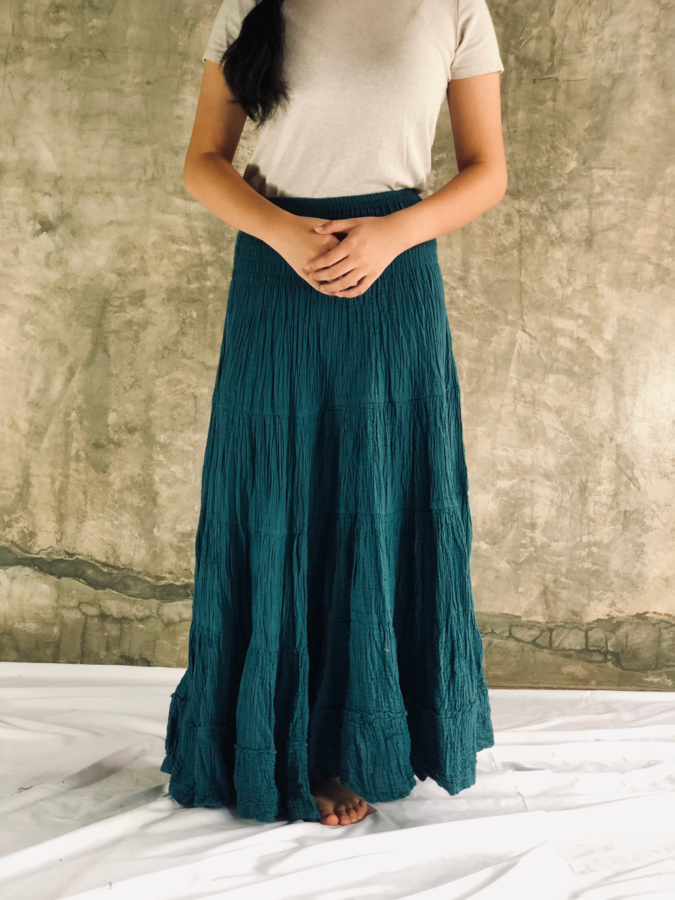 Long Bohemian Skirt in Pine Green Layered Boho Skirt Maxi Etsy