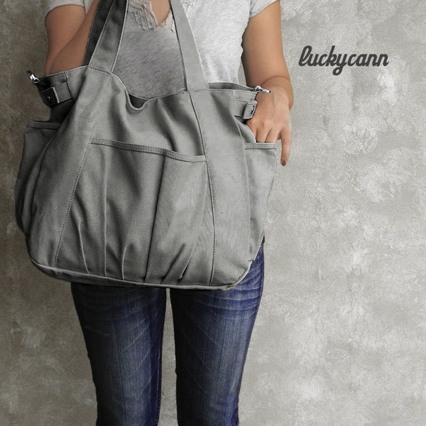 IRIS // Dark Grey / Lined with Beige / 051 // Ship in 3 days // Messenger / Diaper bag / Shoulder bag / Tote bag / Purse / Gym bag