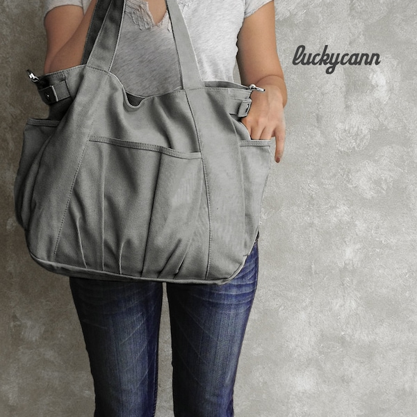 IRIS // Dark Grey / Lined with Beige / 051 // Ship in 3 days // Messenger / Diaper bag / Shoulder bag / Tote bag / Purse / Gym bag