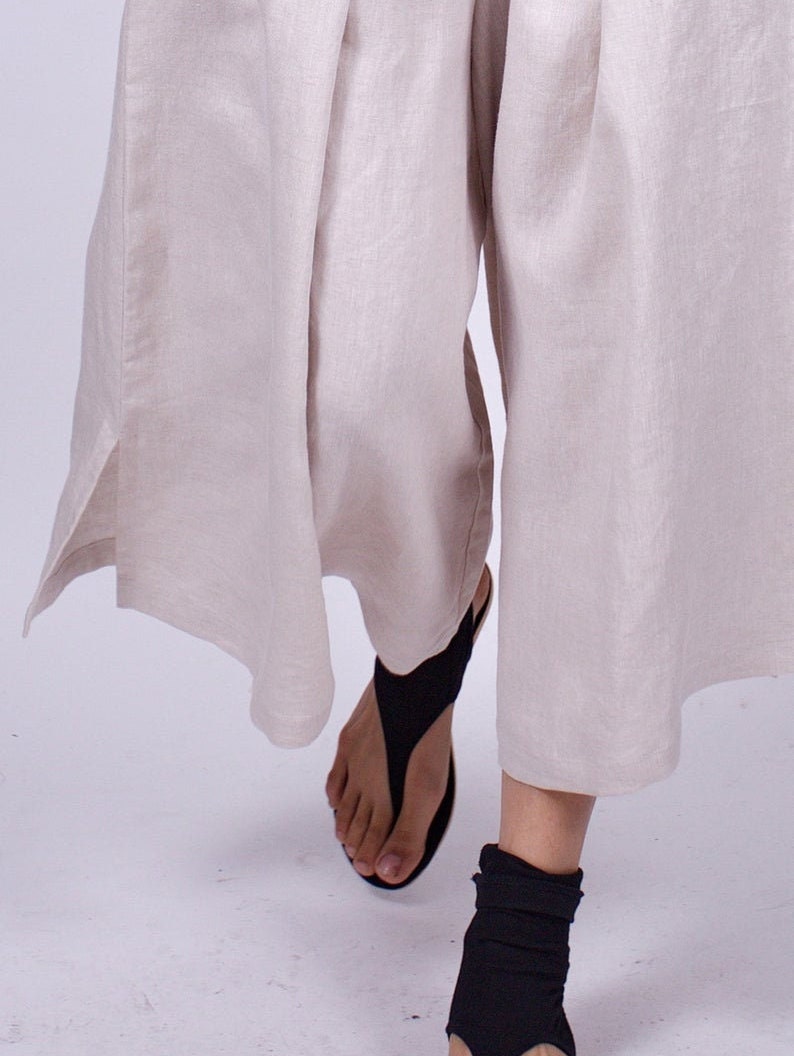 Off White LeinenRock Hose mit Taschen Breite Bein Fußhose Etsy