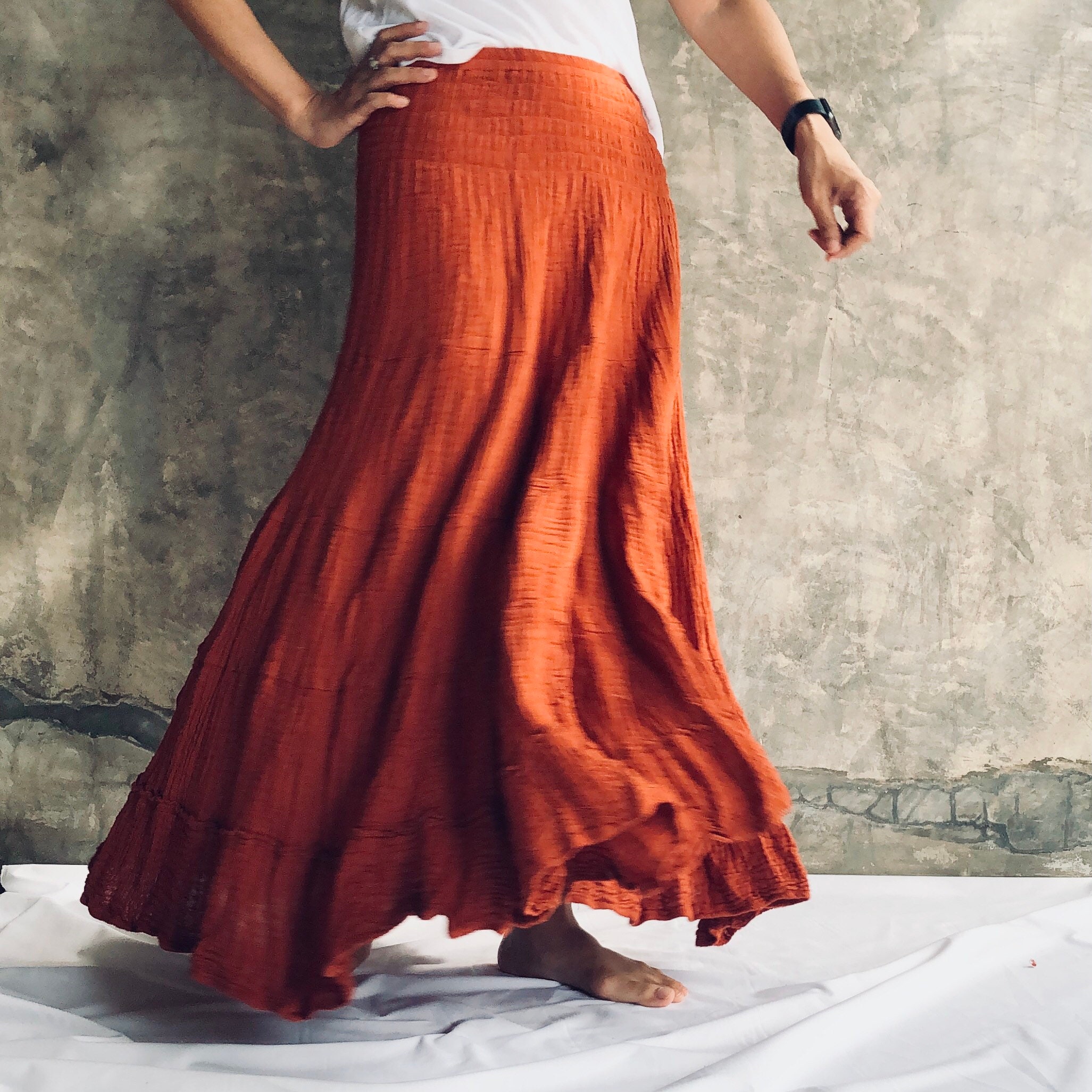 Long Bohemian Skirt in Orange Layered Boho Skirt Maxi Skirt Etsy