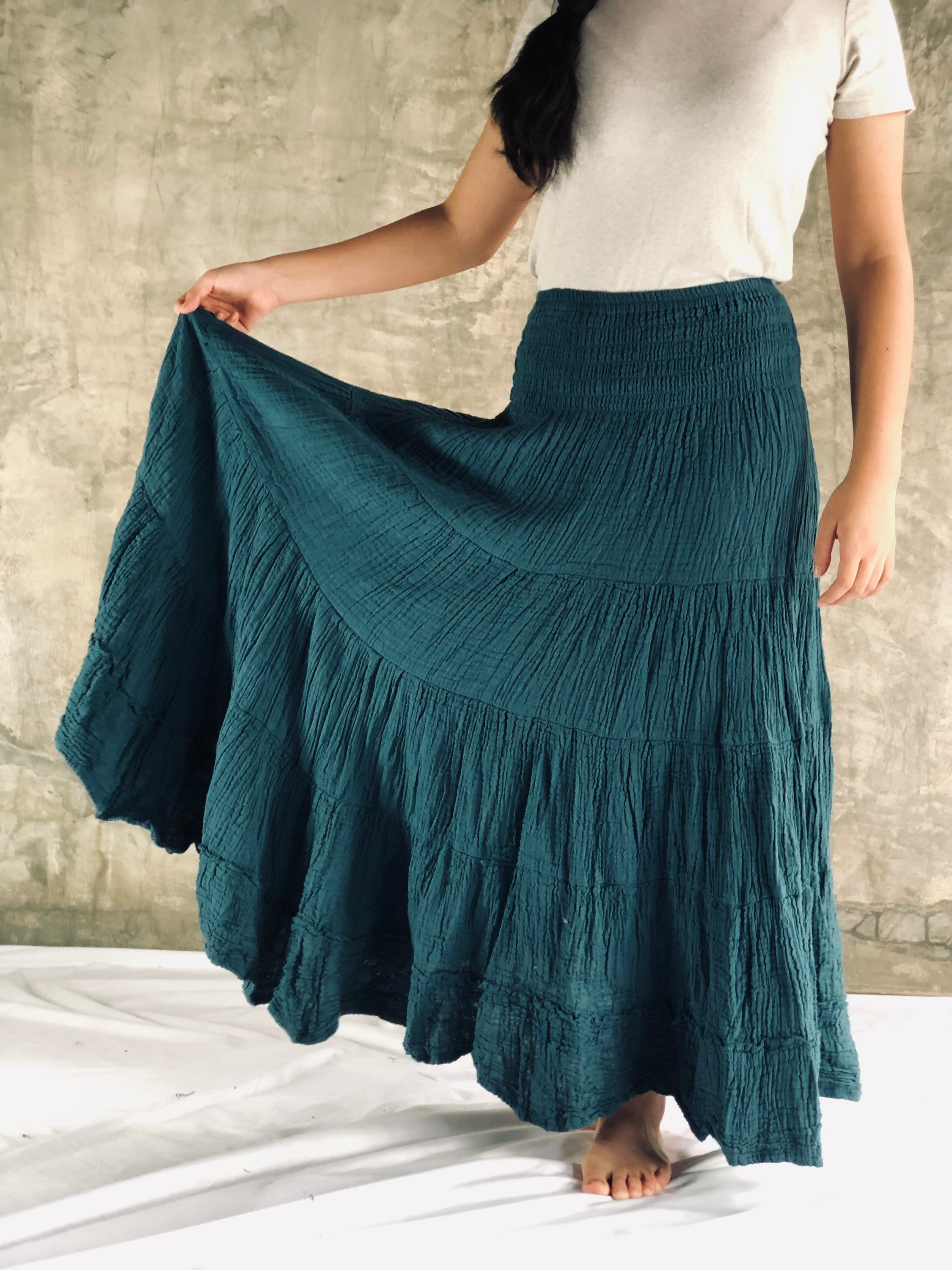 Long Bohemian Skirt in Pine Green Layered Boho Skirt Maxi Etsy