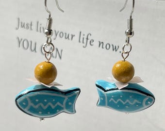 ハンドメイドクレイイヤリング、軽量ボヘミアンフローラルダングルイヤリング、女性用、低刺激性ポリマークレイドロップイヤリング、彼女へのギフト