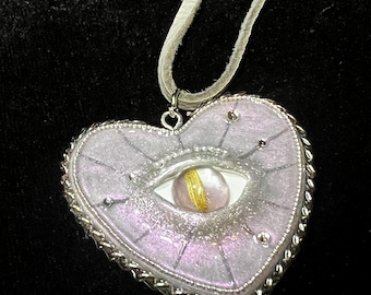 手作りポリマークレイハートペンダント - 邪眼チャーム、ビーズネックレス