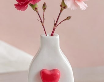 White Ceramic Heart Bud Vase, Small Hanging Decor, Valentines Day Gift