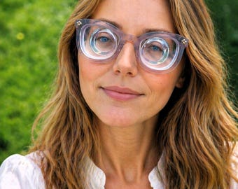 Steampunk rare super strong extremely thick myopic GOC womens oversize style eyeglasses roleplay collectors item -28 dpt