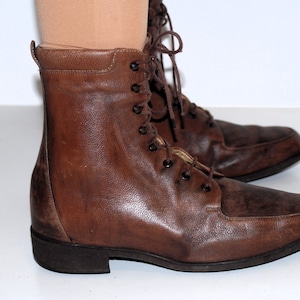 Very stiff rigid vintage mens mid-brown orthopedic shoes boots polio clubfoot steampunk