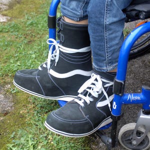 Extremely rare XL  bulky stiff black and white leather suede orthopedic shoes boots right polio clubfoot steampunk