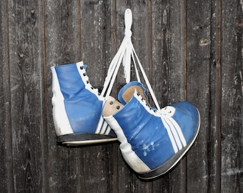 Large very bulky mens blue and white orthopedic shoes boots clubfoot polio steampunk used