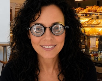Steampunk rare mega strong small mid index myopic GOC unisex retro "teacher" style eyeglasses roleplay collectors item -40 dpt