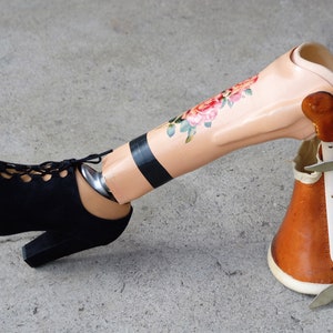 Hot german womens high heel prosthetic leg below knee amputee Beinprothese  Holzbein steampunk