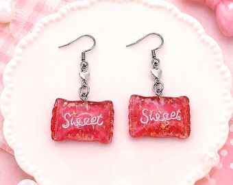 Kawaii Candy Earrings, Pastel Resin Dangle Charm Set, Pink or Mint