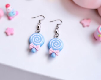 Blue Lollipop Earrings Kawaii Jewelry Girly Hearts and Bows Girls Teen Accessories